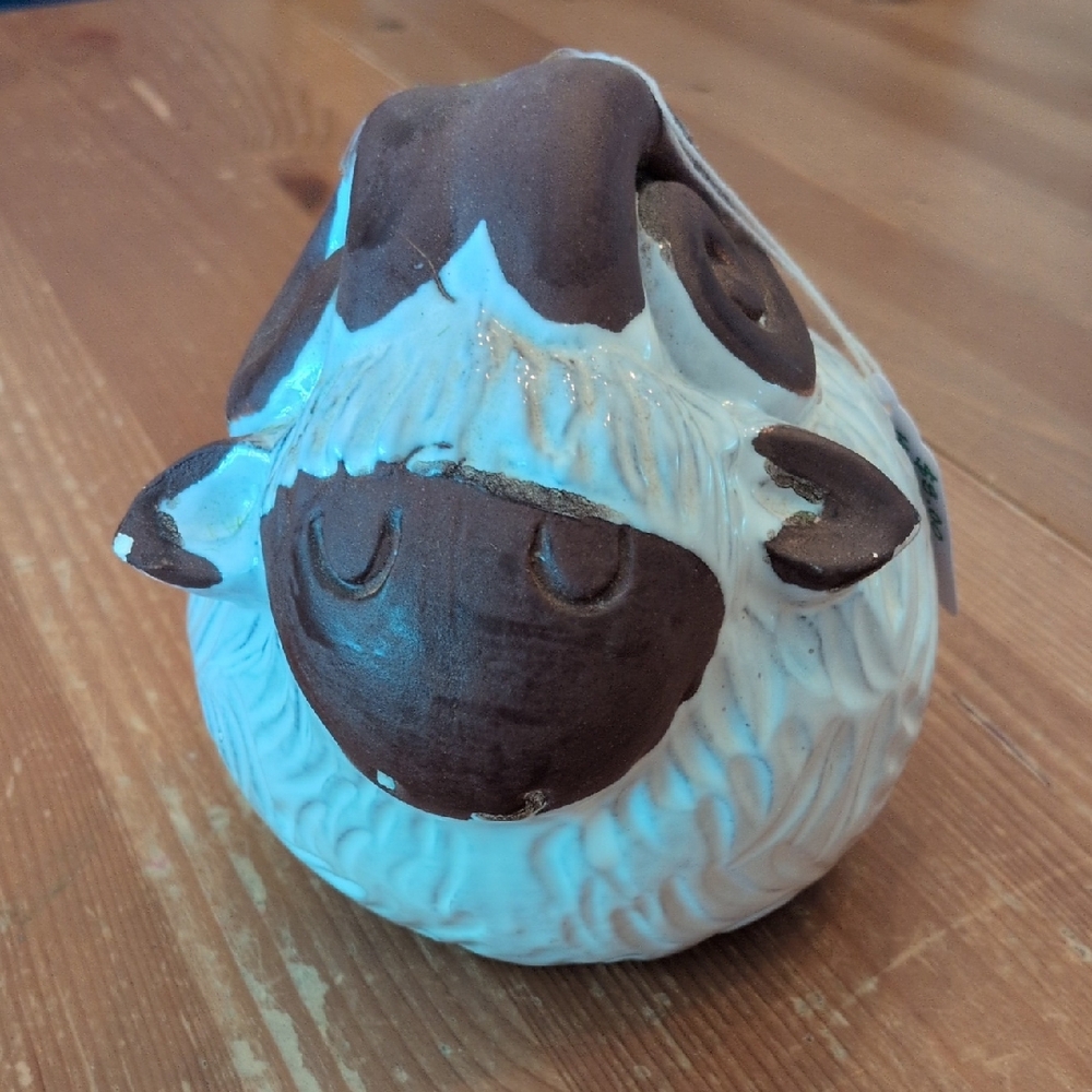 Charming Brown and White Ceramic Sheep Figurine Made In Italy